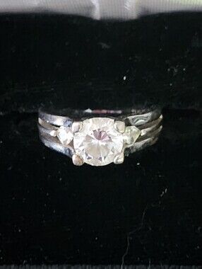 Vtg RSC Silver Tone CZ Solitare Ring